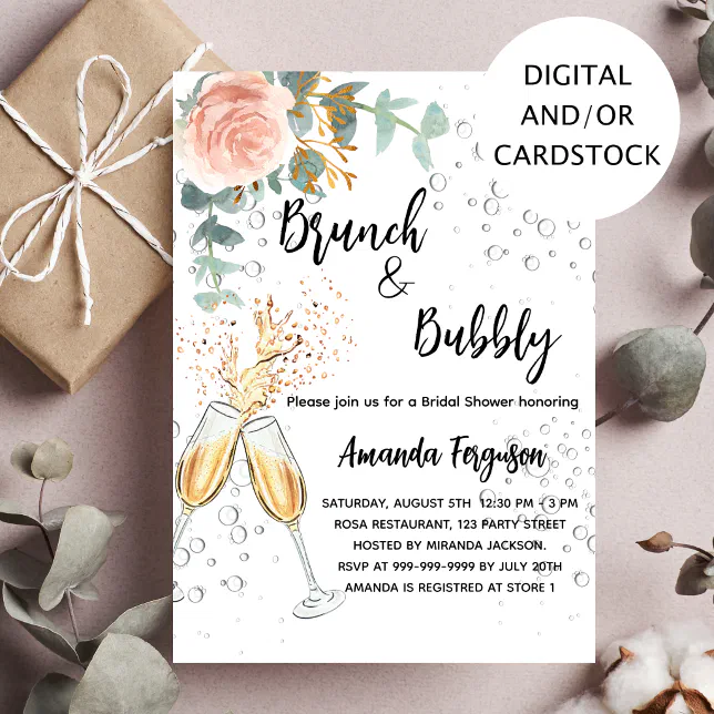 Brunch Bubbly Bridal Shower Rose Gold Floral Invitation Zazzle 3954