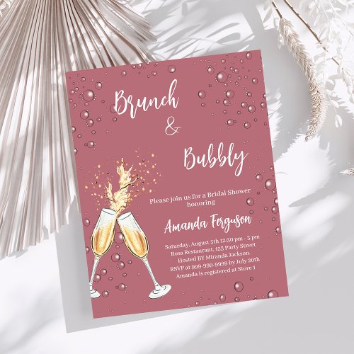 Brunch Bubbly Bridal Shower rose gold invitation