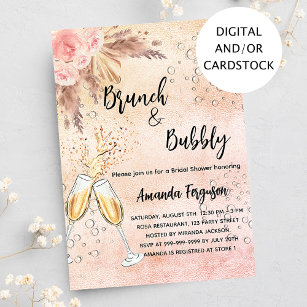 Brunch Bubbly Bridal Shower rose pampas grass Invitation