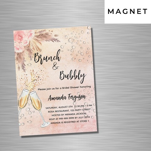 Brunch Bubbly Bridal Shower rose pampas luxury Magnetic Invitation
