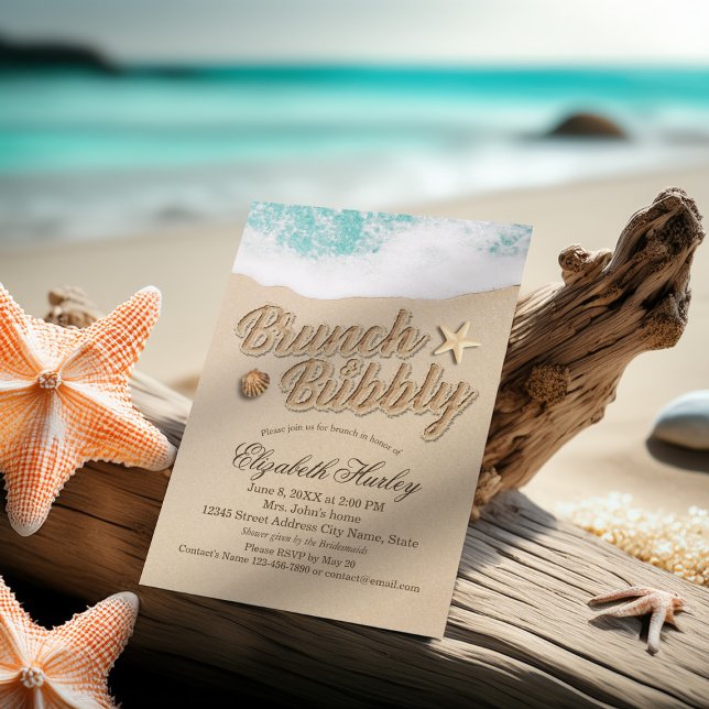 Brunch Bubbly Bridal Shower Summer Beach Starfish Invitation (Creator Uploaded)