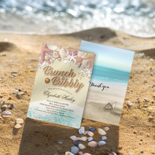 Brunch Bubbly Bridal Shower Summer Beach Starfish Invitation