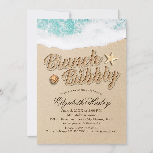 Brunch Bubbly Bridal Shower Summer Beach Starfish Invitation (Front)