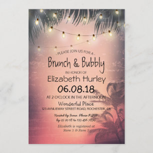 Brunch Bubbly Bridal Shower Summer Palm Tree Light Invitation