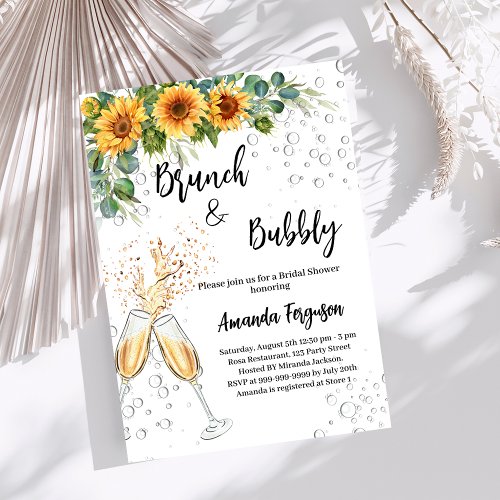 Brunch Bubbly Bridal Shower sunflowers greenery Invitation