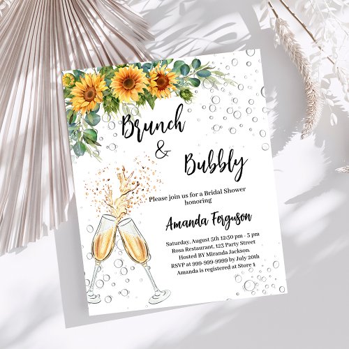 Brunch Bubbly Bridal Shower sunflowers invitation