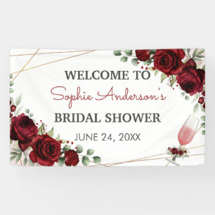 Brunch Bubbly Burgundy Wine Rose Bridal Shower Banner