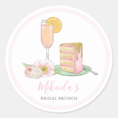 Brunch  Bubbly  Champagne and Drip Cake Bridal Classic Round Sticker