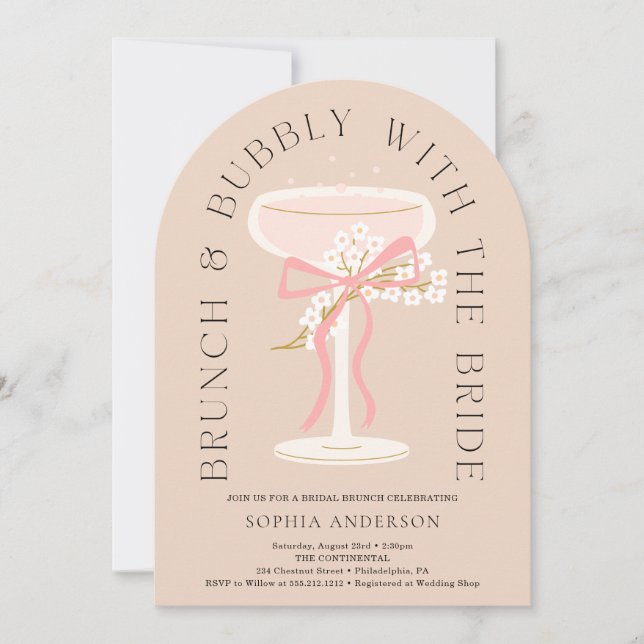 Brunch Bubbly Champagne Bridal Shower Arch Invite (Front)