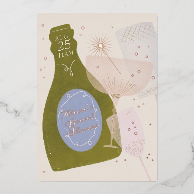 Brunch & Bubbly Champagne Bridal Shower Foil Invitation (Front)
