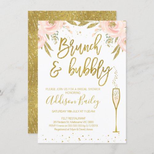 Brunch Bubbly  Champagne Bridal Shower Invitation