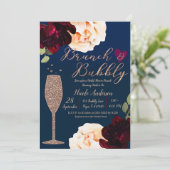 Brunch & Bubbly Champagne Dark Blue Bridal Shower Invitation (Standing Front)