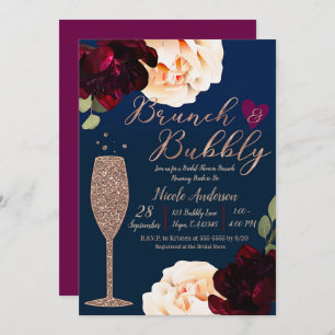 Brunch & Bubbly Champagne Dark Blue Bridal Shower Invitation