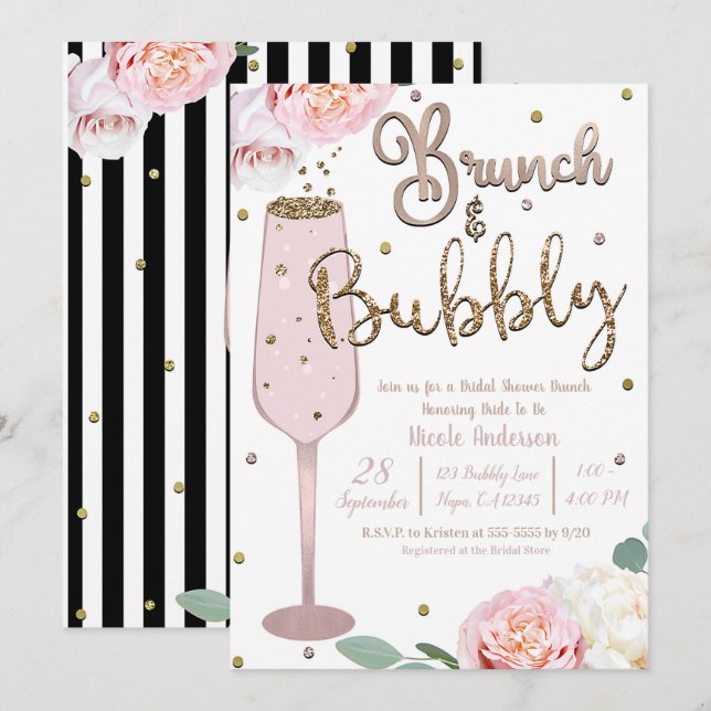 Brunch & Bubbly Champagne Mimosa Bridal Shower Inv Invitation (Front/Back)