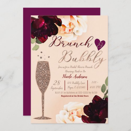 Brunch  Bubbly Champagne Peach Gold Bridal Shower Invitation