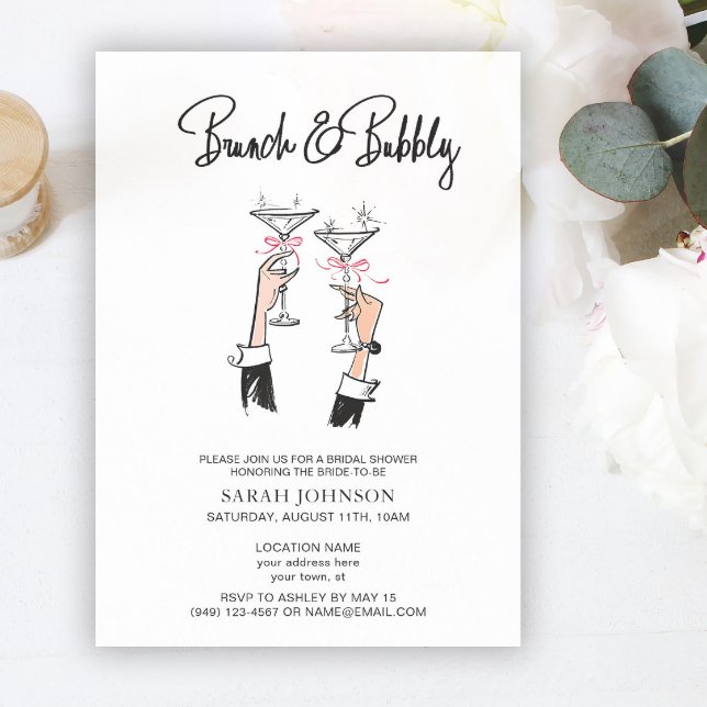 Brunch & Bubbly Champagne Pink Bow Bridal Shower Invitation (Creator Uploaded)
