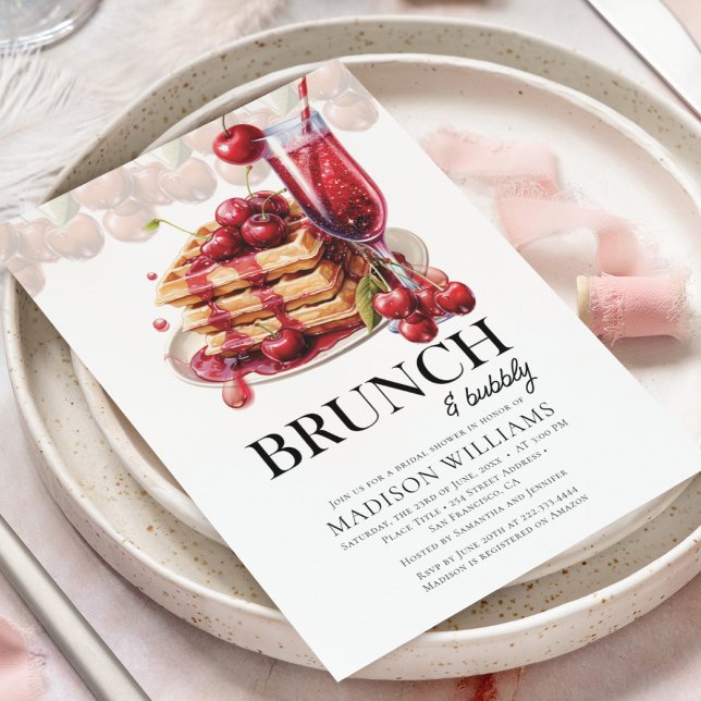 Brunch & Bubbly Cherry Bridal Shower Invitation (Creator Uploaded)
