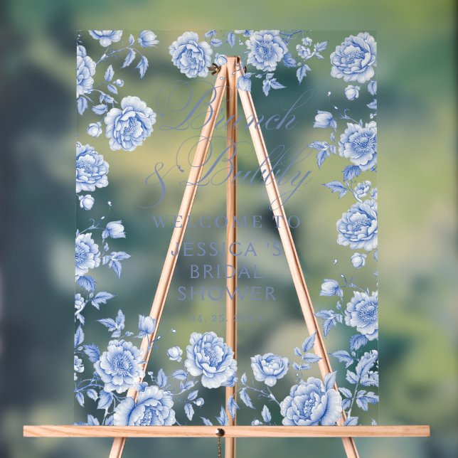 Brunch Bubbly Chic Blue Bridal Shower Welcome Acrylic Sign (Neutral)