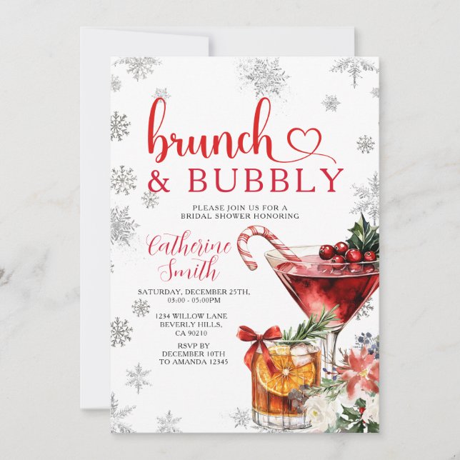 Brunch Bubbly Christmas Dinner Bridal Shower  Invitation (Front)