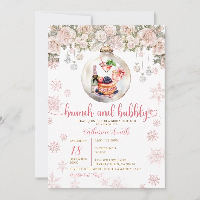 Brunch Bubbly Christmas Dinner Bridal Shower Party Invitation (Front)