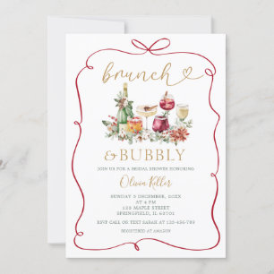 Brunch Bubbly Christmas Hand Drawn Bridal Shower Invitation