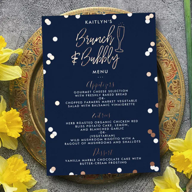 Brunch & Bubbly Confetti Bridal Shower Menu Card
