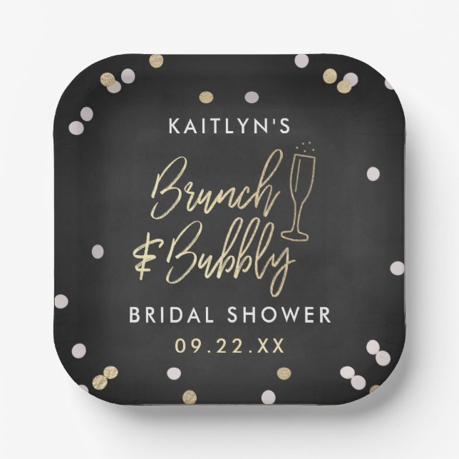 Brunch & Bubbly Confetti Bridal Shower Paper Plates (Front)
