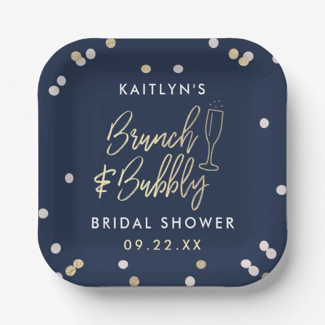 Brunch & Bubbly Confetti Bridal Shower Paper Plates (Front)