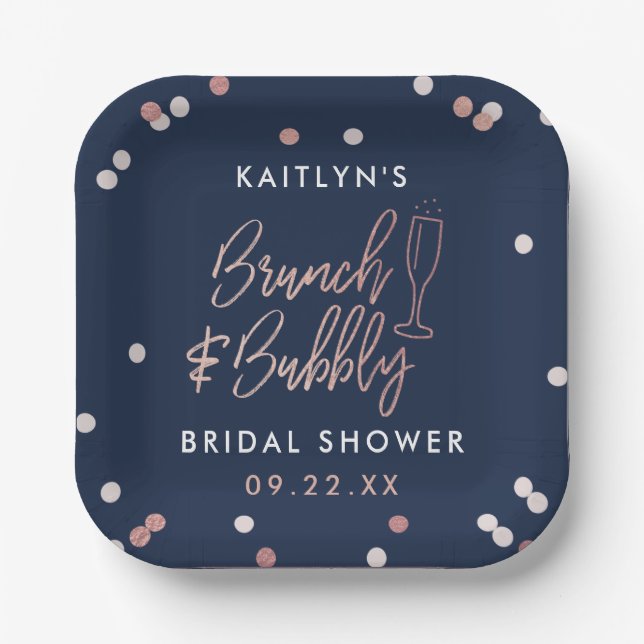 Brunch & Bubbly Confetti Bridal Shower Paper Plates (Front)