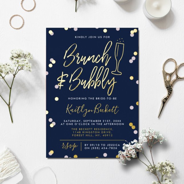 Brunch & Bubbly Confetti Bridal Shower Real Foil Invitation (Creator Uploaded)