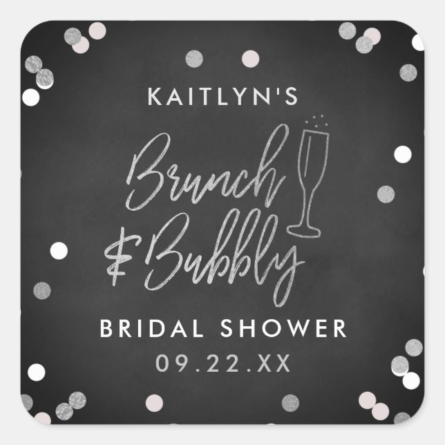 Brunch & Bubbly Confetti Bridal Shower Square Sticker (Front)