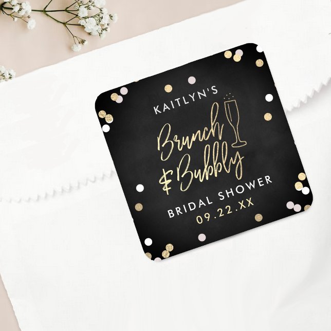 Brunch & Bubbly Confetti Bridal Shower Square Sticker (Creator Uploaded)