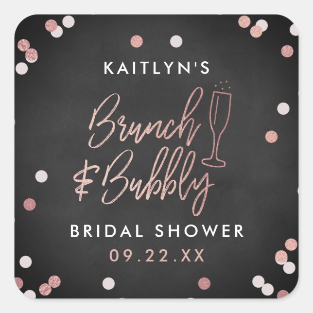 Brunch & Bubbly Confetti Bridal Shower Square Sticker (Front)
