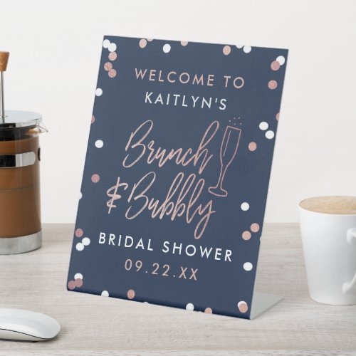 Brunch  Bubbly Confetti Bridal Shower Welcome Pedestal Sign