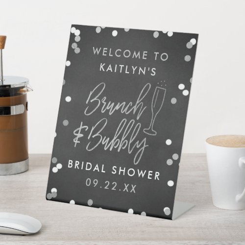 Brunch  Bubbly Confetti Bridal Shower Welcome Pedestal Sign