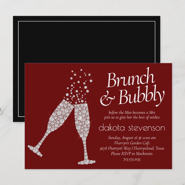 Brunch Bubbly | Dark Red Black White Bridal Shower Invitation (Front/Back)