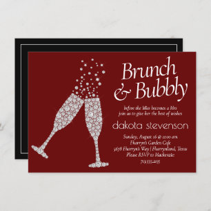 Brunch Bubbly Dark Red Black White Bridal Shower Invitation