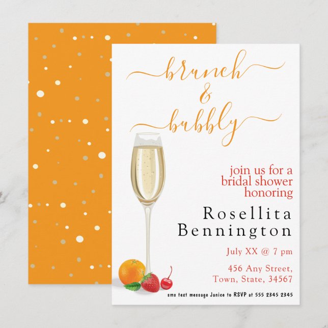 Brunch Bubbly Delightful Budget Bridal Shower Invitation (Front/Back)