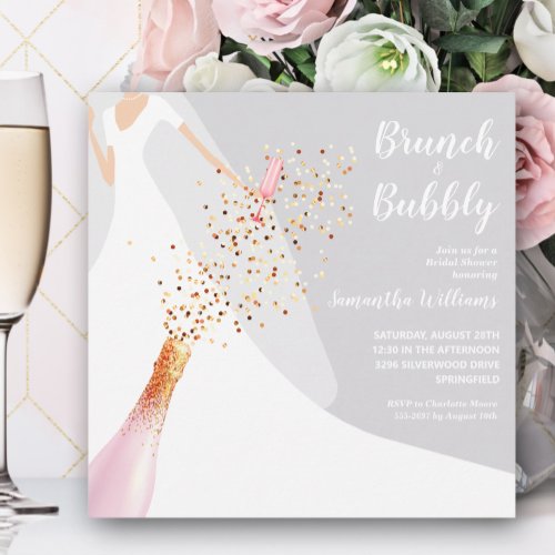 Brunch Bubbly Dress Gray Bridal Shower Invitations