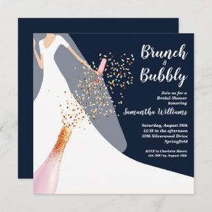 Brunch Bubbly Dress Navy Bridal Shower Invitations