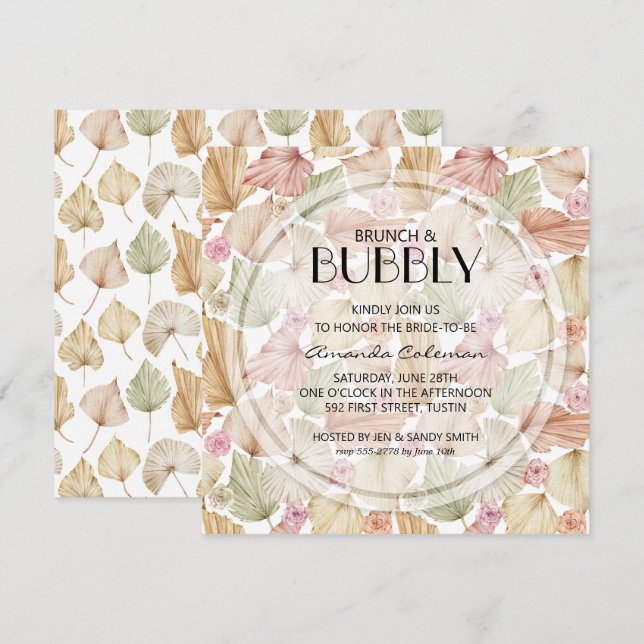 Brunch Bubbly Dried Leaves Bridal Shower Invitation (Front/Back)