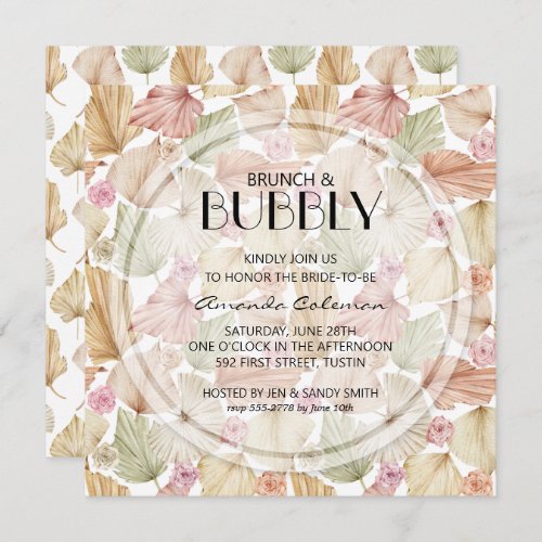 Brunch Bubbly Dried Leaves Bridal Shower Invitation