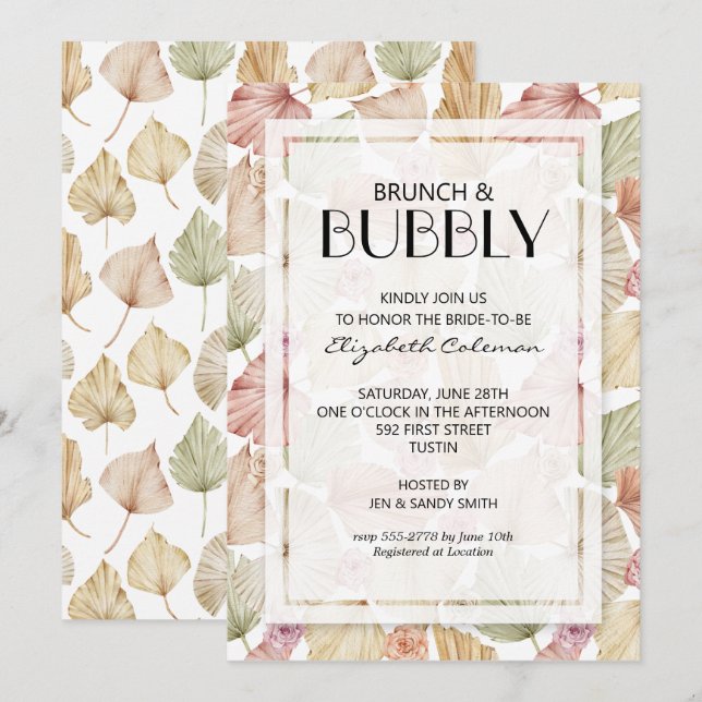Brunch Bubbly Dried Leaves Bridal Shower Invitation (Front/Back)