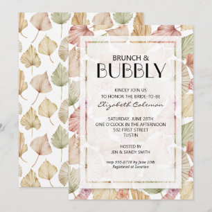 Brunch Bubbly Dried Leaves Bridal Shower Invitation