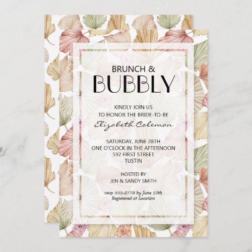 Brunch Bubbly Dried Leaves Bridal Shower Invitation