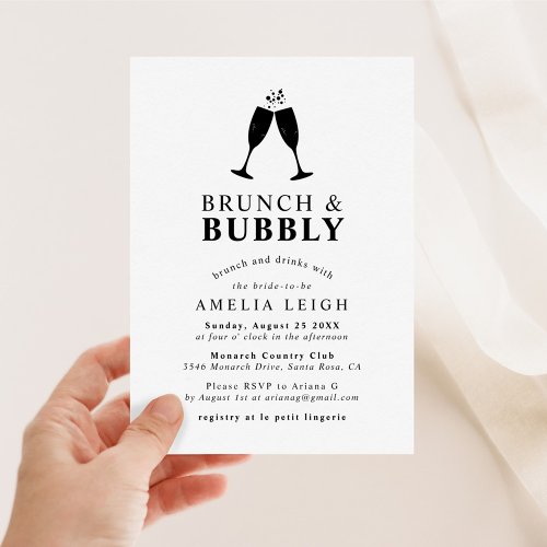 Brunch  Bubbly Drinks Bridal Shower Invitation