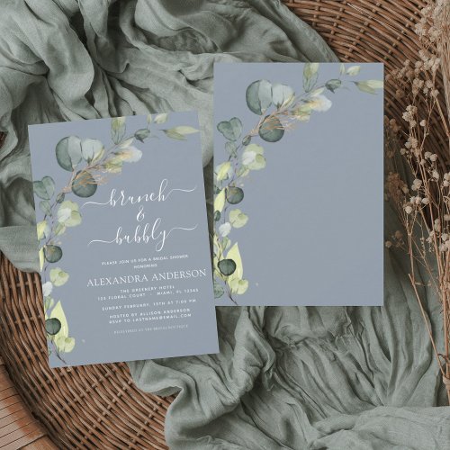 Brunch  Bubbly Dusty Blue Bridal Shower  Invitation