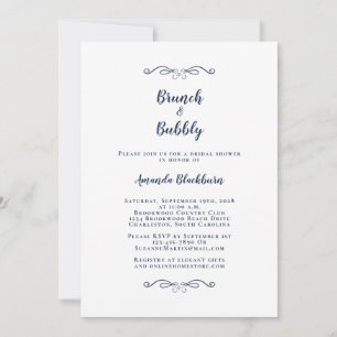 Brunch & Bubbly Elegant Navy Blue Bridal Shower Invitation