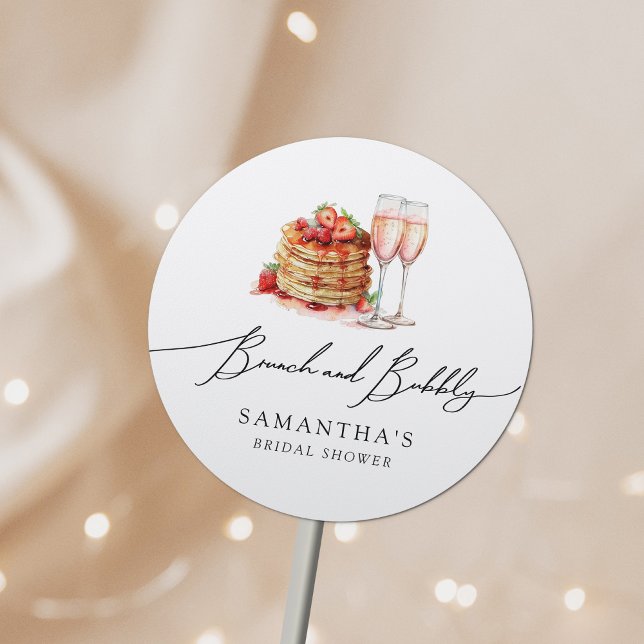 Brunch & Bubbly Elegant Pancake Pink Bridal Shower Classic Round Sticker (Creator Uploaded)