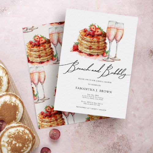 Brunch  Bubbly Elegant Pancake Pink Bridal Shower Invitation